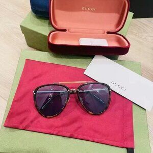 NIB Authentic Gucci Aviator Havana Blue Sunglasses